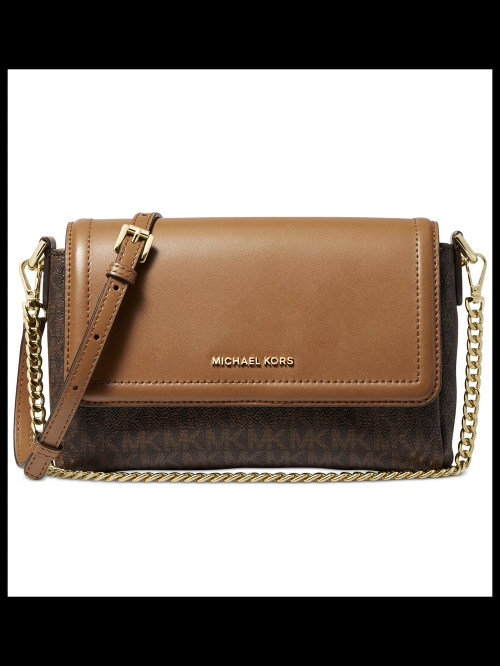Michael Kors Brown and Tan Leather Logo Crossbody Bag